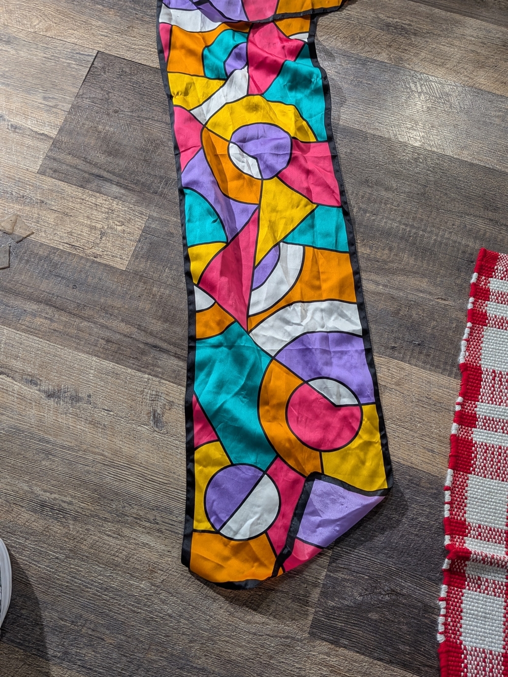 Echo Multicolor Geometric Silk Scarf - Teal, Pink, Yellow, Purple, Orange, White